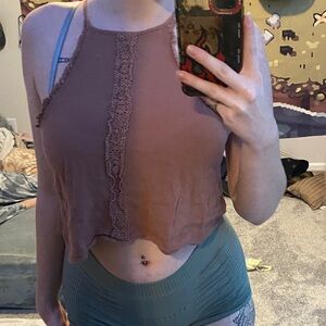 Pink Lace Trim Halter Top